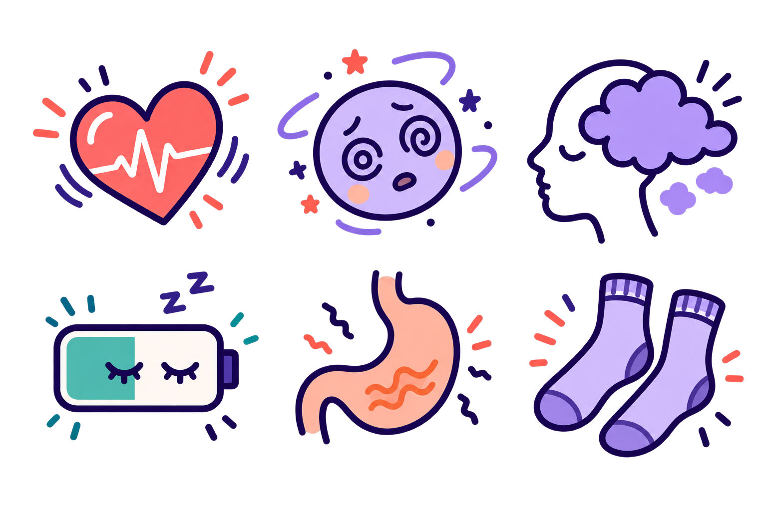 Illustrations representing common POTS symptoms
