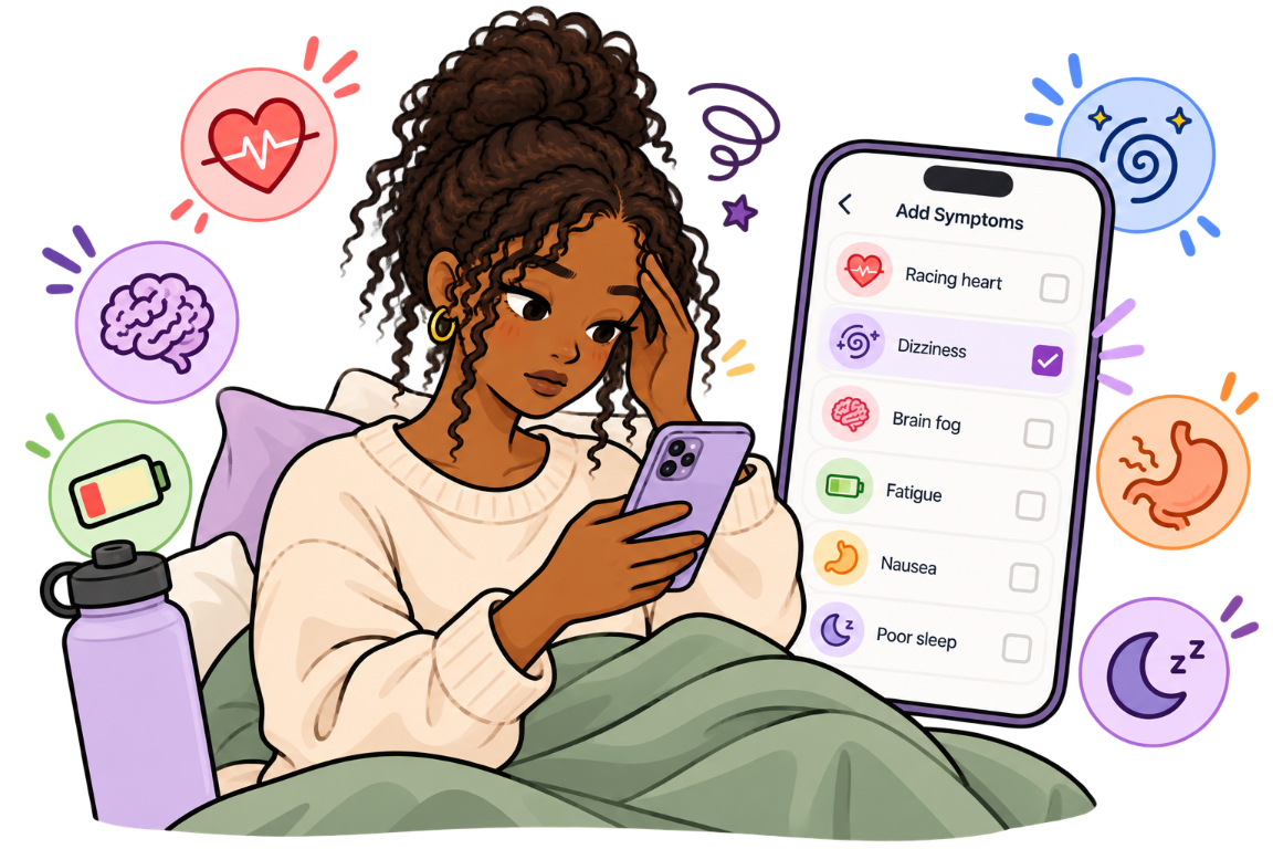 A person using the POTSie app to track common POTS symptoms